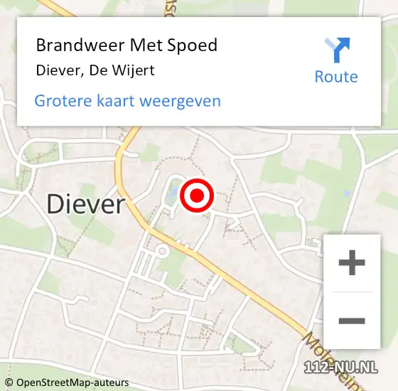 Locatie op kaart van de 112 melding: Brandweer Met Spoed Naar Diever, De Wijert op 5 juni 2023 20:40