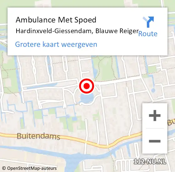 Locatie op kaart van de 112 melding: Ambulance Met Spoed Naar Hardinxveld-Giessendam, Blauwe Reiger op 5 juni 2023 20:47