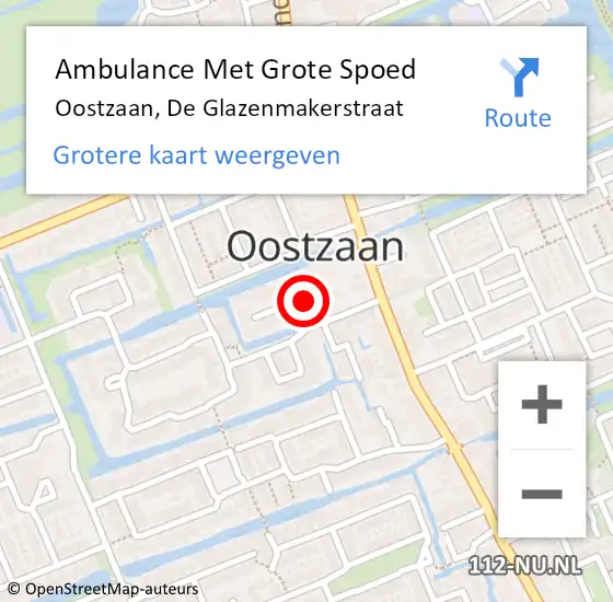 Locatie op kaart van de 112 melding: Ambulance Met Grote Spoed Naar Oostzaan, De Glazenmakerstraat op 5 juni 2023 20:48