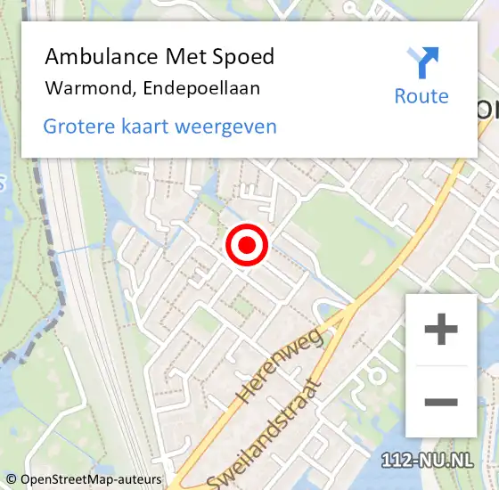 Locatie op kaart van de 112 melding: Ambulance Met Spoed Naar Warmond, Endepoellaan op 5 juni 2023 20:57