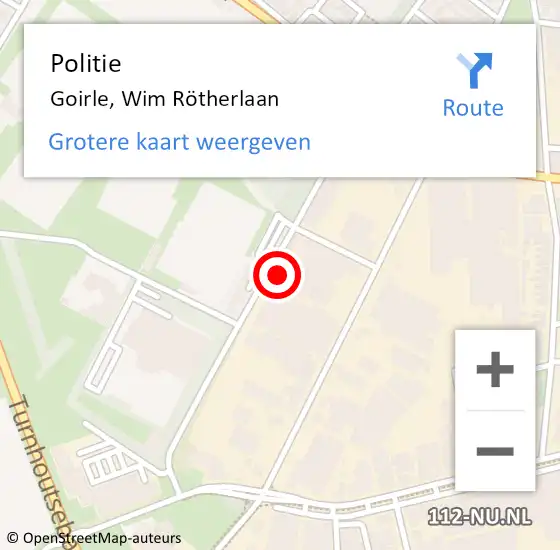 Locatie op kaart van de 112 melding: Politie Goirle, Wim Rötherlaan op 5 juni 2023 21:15