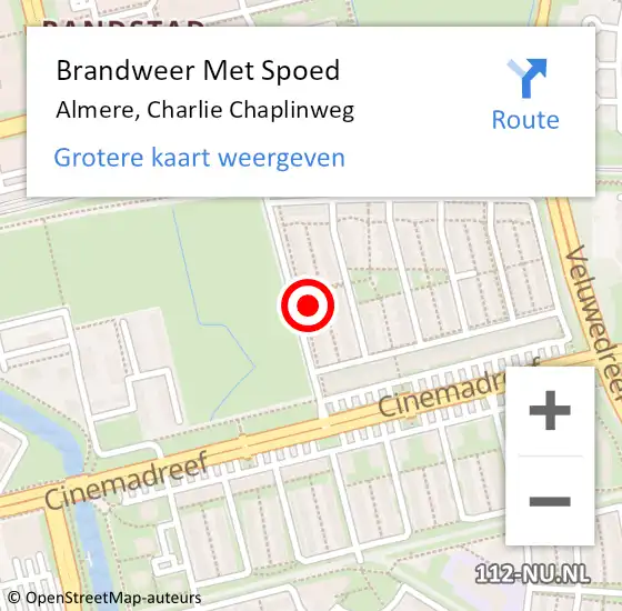 Locatie op kaart van de 112 melding: Brandweer Met Spoed Naar Almere, Charlie Chaplinweg op 5 juni 2023 21:30