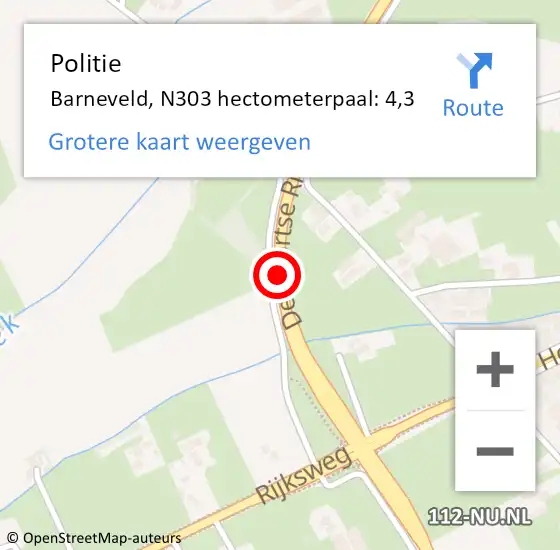Locatie op kaart van de 112 melding: Politie Barneveld, N303 hectometerpaal: 4,3 op 5 juni 2023 21:50