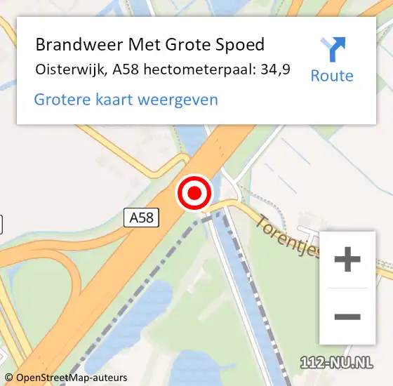 Locatie op kaart van de 112 melding: Brandweer Met Grote Spoed Naar Oisterwijk, A58 hectometerpaal: 34,9 op 5 juni 2023 22:27