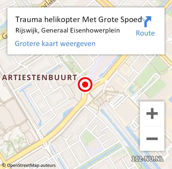 Locatie op kaart van de 112 melding: Trauma helikopter Met Grote Spoed Naar Rijswijk, Generaal Eisenhowerplein op 5 juni 2023 22:33