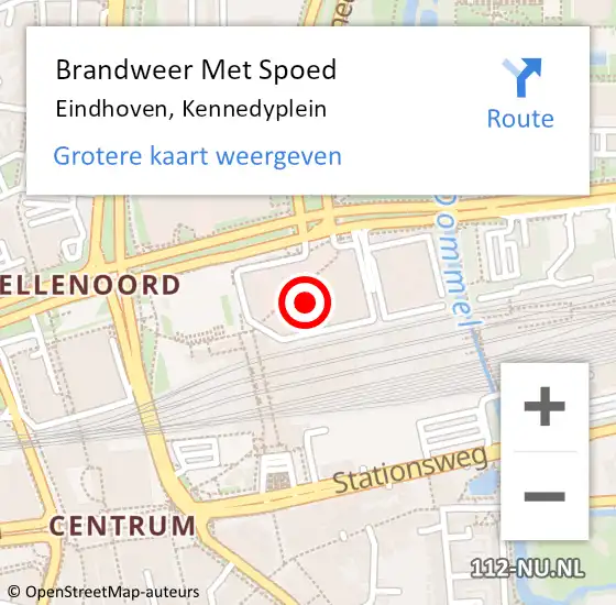 Locatie op kaart van de 112 melding: Brandweer Met Spoed Naar Eindhoven, Kennedyplein op 5 juni 2023 22:57
