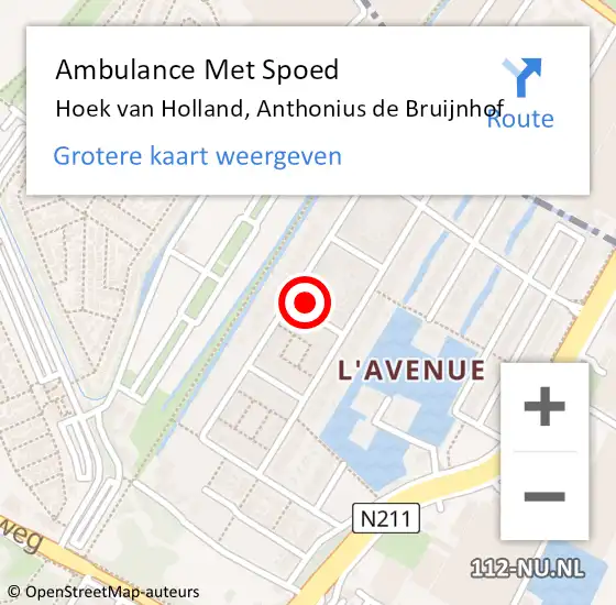 Locatie op kaart van de 112 melding: Ambulance Met Spoed Naar Hoek van Holland, Anthonius de Bruijnhof op 5 juni 2023 23:22