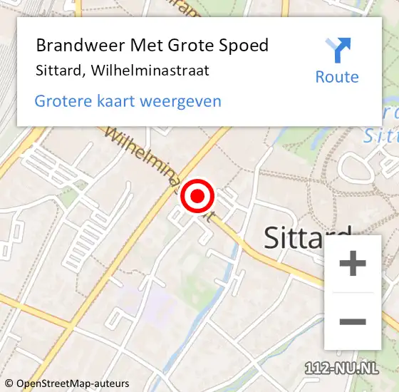 Locatie op kaart van de 112 melding: Brandweer Met Grote Spoed Naar Sittard, Wilhelminastraat op 6 juni 2023 01:03