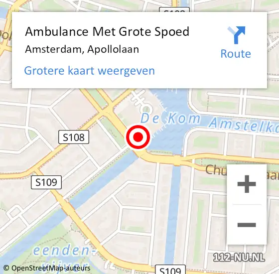 Locatie op kaart van de 112 melding: Ambulance Met Grote Spoed Naar Amsterdam, Apollolaan op 27 augustus 2014 22:29