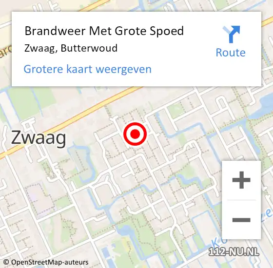 Locatie op kaart van de 112 melding: Brandweer Met Grote Spoed Naar Zwaag, Butterwoud op 6 juni 2023 03:39