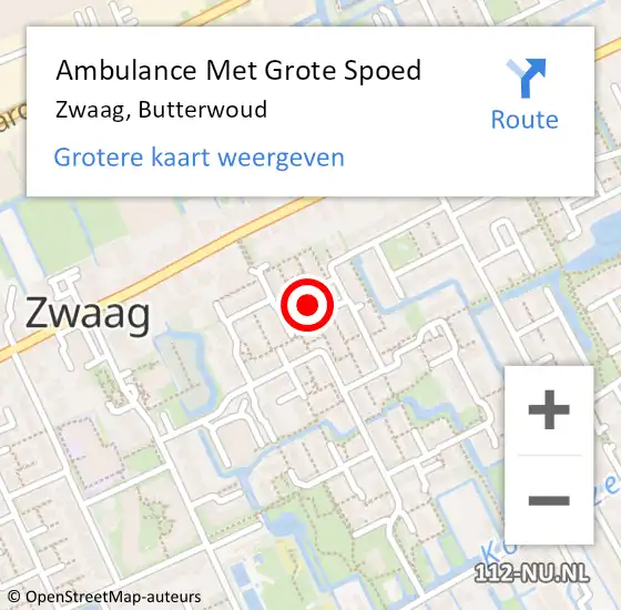 Locatie op kaart van de 112 melding: Ambulance Met Grote Spoed Naar Zwaag, Butterwoud op 6 juni 2023 03:44