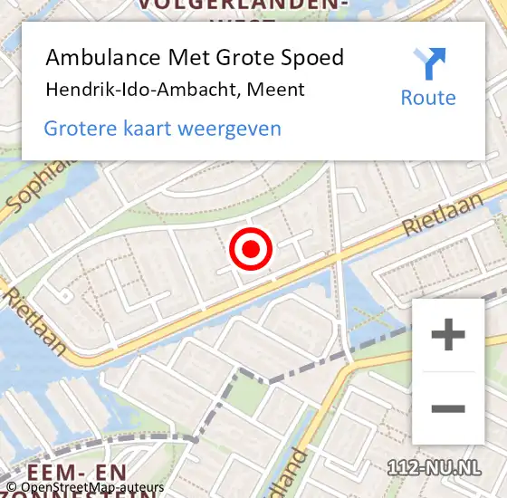 Locatie op kaart van de 112 melding: Ambulance Met Grote Spoed Naar Hendrik-Ido-Ambacht, Meent op 6 juni 2023 04:53