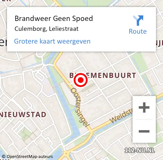 Locatie op kaart van de 112 melding: Brandweer Geen Spoed Naar Culemborg, Leliestraat op 6 juni 2023 05:04