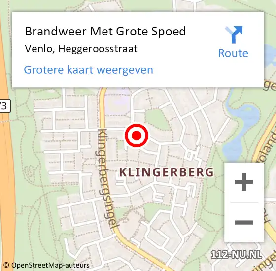 Locatie op kaart van de 112 melding: Brandweer Met Grote Spoed Naar Venlo, Heggeroosstraat op 6 juni 2023 06:26