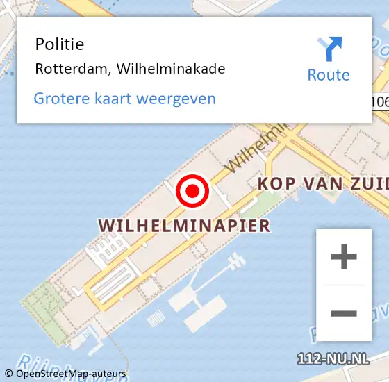 Locatie op kaart van de 112 melding: Politie Rotterdam, Wilhelminakade op 6 juni 2023 06:36