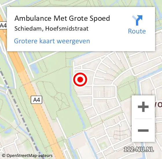 Locatie op kaart van de 112 melding: Ambulance Met Grote Spoed Naar Schiedam, Hoefsmidstraat op 6 juni 2023 07:02