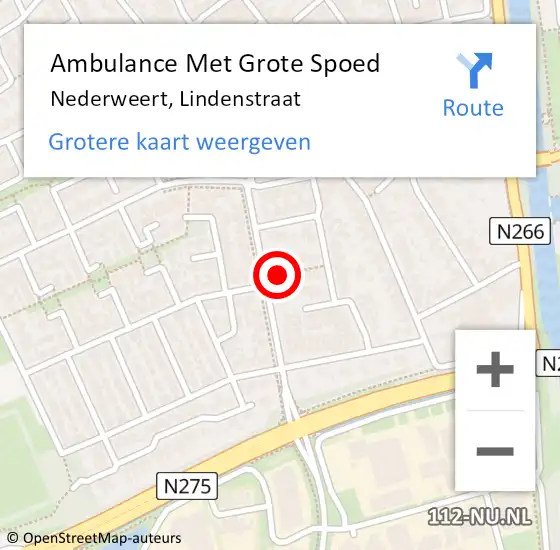 Locatie op kaart van de 112 melding: Ambulance Met Grote Spoed Naar Nederweert, Lindenstraat op 6 juni 2023 07:14