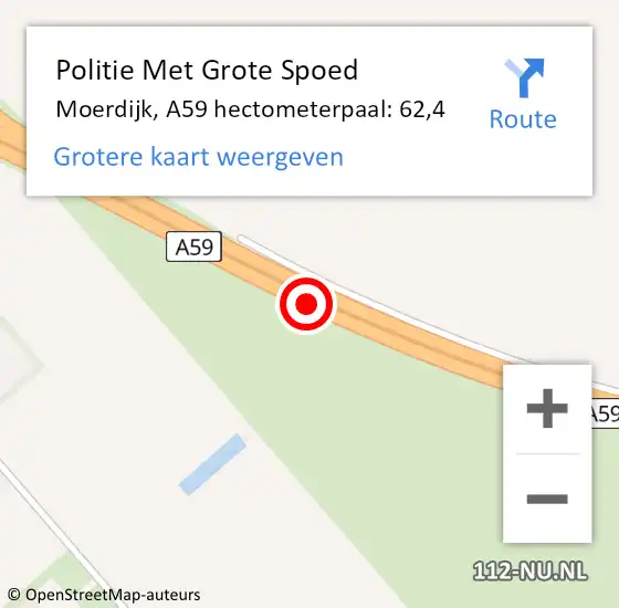 Locatie op kaart van de 112 melding: Politie Met Grote Spoed Naar Moerdijk, A59 hectometerpaal: 62,4 op 6 juni 2023 07:15