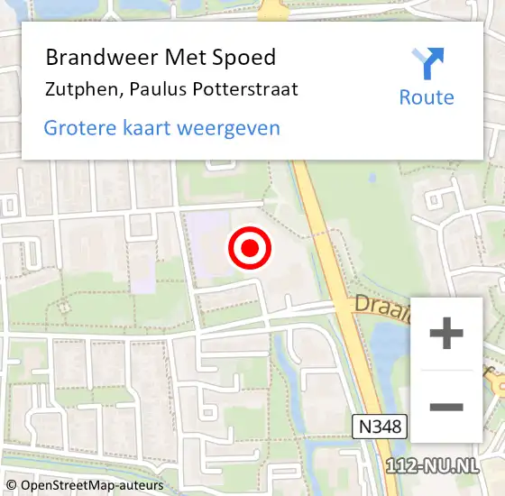 Locatie op kaart van de 112 melding: Brandweer Met Spoed Naar Zutphen, Paulus Potterstraat op 6 juni 2023 07:41