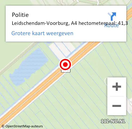 Locatie op kaart van de 112 melding: Politie Leidschendam-Voorburg, A4 hectometerpaal: 41,3 op 6 juni 2023 08:15