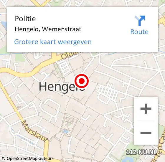 Locatie op kaart van de 112 melding: Politie Hengelo, Wemenstraat op 6 juni 2023 08:19