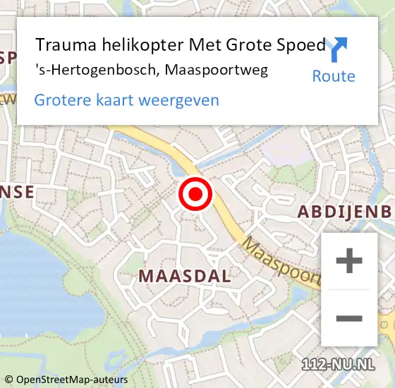 Locatie op kaart van de 112 melding: Trauma helikopter Met Grote Spoed Naar 's-Hertogenbosch, Maaspoortweg op 6 juni 2023 08:36