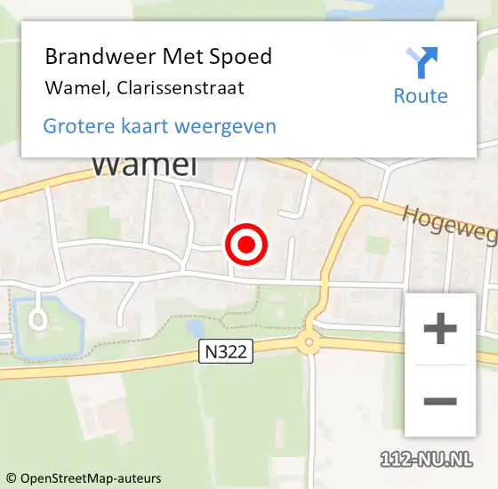 Locatie op kaart van de 112 melding: Brandweer Met Spoed Naar Wamel, Clarissenstraat op 6 juni 2023 08:47