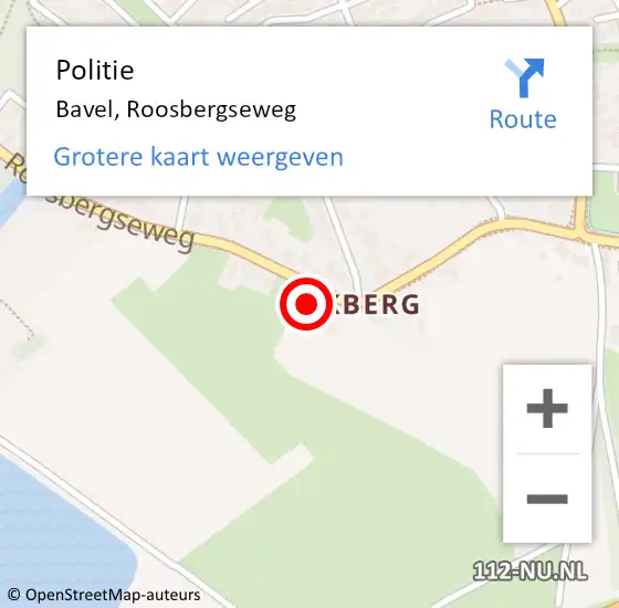 Locatie op kaart van de 112 melding: Politie Bavel, Roosbergseweg op 6 juni 2023 08:48