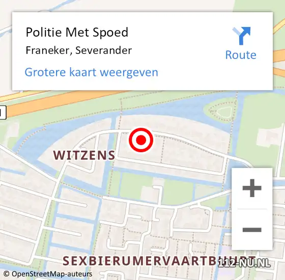 Locatie op kaart van de 112 melding: Politie Met Spoed Naar Franeker, Severander op 6 juni 2023 08:59