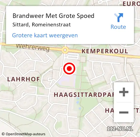 Locatie op kaart van de 112 melding: Brandweer Met Grote Spoed Naar Sittard, Romeinenstraat op 6 juni 2023 09:45