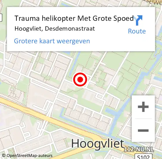 Locatie op kaart van de 112 melding: Trauma helikopter Met Grote Spoed Naar Hoogvliet, Desdemonastraat op 6 juni 2023 10:05