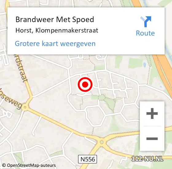 Locatie op kaart van de 112 melding: Brandweer Met Spoed Naar Horst, Klompenmakerstraat op 6 juni 2023 10:15