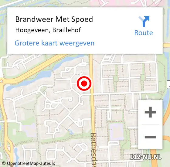 Locatie op kaart van de 112 melding: Brandweer Met Spoed Naar Hoogeveen, Braillehof op 6 juni 2023 10:20