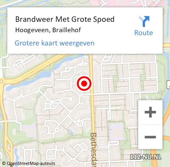 Locatie op kaart van de 112 melding: Brandweer Met Grote Spoed Naar Hoogeveen, Braillehof op 6 juni 2023 10:22