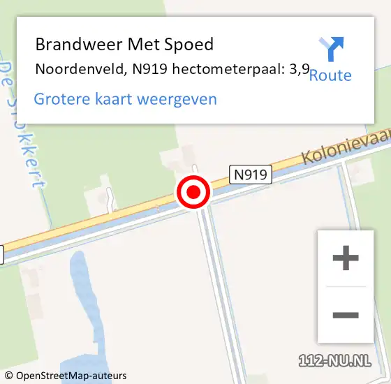 Locatie op kaart van de 112 melding: Brandweer Met Spoed Naar Noordenveld, N919 hectometerpaal: 3,9 op 6 juni 2023 11:14