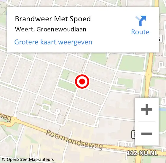 Locatie op kaart van de 112 melding: Brandweer Met Spoed Naar Weert, Groenewoudlaan op 6 juni 2023 11:17