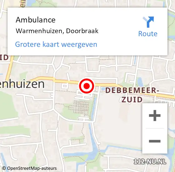 Locatie op kaart van de 112 melding: Ambulance Warmenhuizen, Doorbraak op 6 juni 2023 11:44