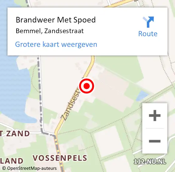 Locatie op kaart van de 112 melding: Brandweer Met Spoed Naar Bemmel, Zandsestraat op 6 juni 2023 11:44