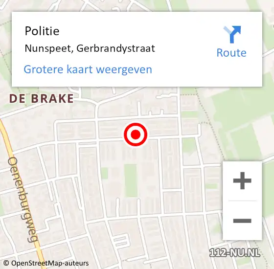 Locatie op kaart van de 112 melding: Politie Nunspeet, Gerbrandystraat op 6 juni 2023 11:47