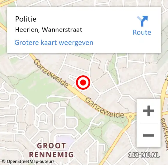 Locatie op kaart van de 112 melding: Politie Heerlen, Wannerstraat op 6 juni 2023 11:53