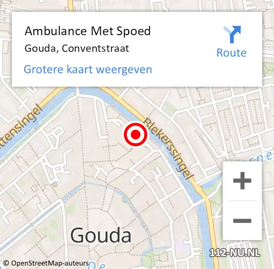 Locatie op kaart van de 112 melding: Ambulance Met Spoed Naar Gouda, Conventstraat op 6 juni 2023 12:03