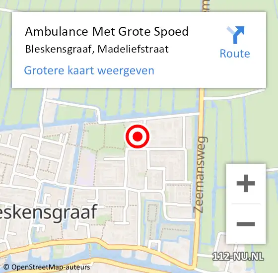 Locatie op kaart van de 112 melding: Ambulance Met Grote Spoed Naar Bleskensgraaf, Madeliefstraat op 6 juni 2023 12:17