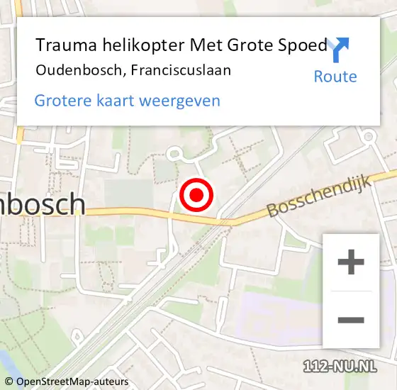 Locatie op kaart van de 112 melding: Trauma helikopter Met Grote Spoed Naar Oudenbosch, Franciscuslaan op 6 juni 2023 12:41