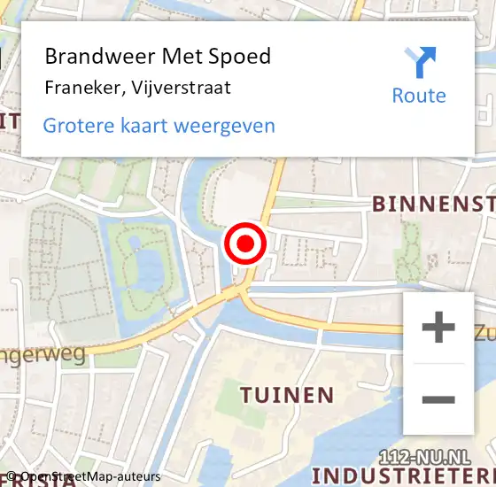 Locatie op kaart van de 112 melding: Brandweer Met Spoed Naar Franeker, Vijverstraat op 6 juni 2023 12:49