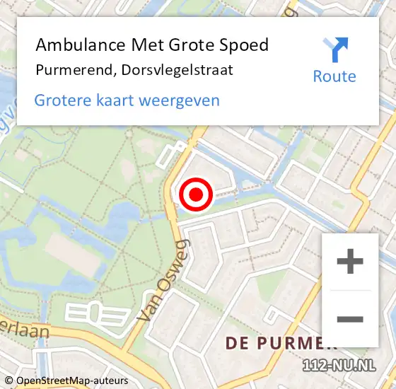 Locatie op kaart van de 112 melding: Ambulance Met Grote Spoed Naar Purmerend, Dorsvlegelstraat op 6 juni 2023 12:52