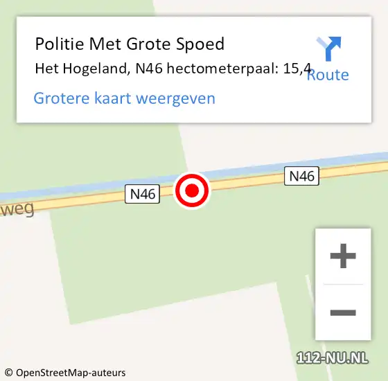 Locatie op kaart van de 112 melding: Politie Met Grote Spoed Naar Het Hogeland, N46 hectometerpaal: 15,4 op 6 juni 2023 12:53