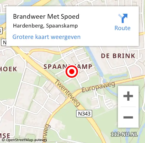 Locatie op kaart van de 112 melding: Brandweer Met Spoed Naar Hardenberg, Spaanskamp op 28 augustus 2014 00:03