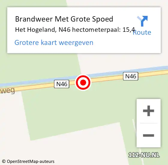 Locatie op kaart van de 112 melding: Brandweer Met Grote Spoed Naar Het Hogeland, N46 hectometerpaal: 15,4 op 6 juni 2023 12:54