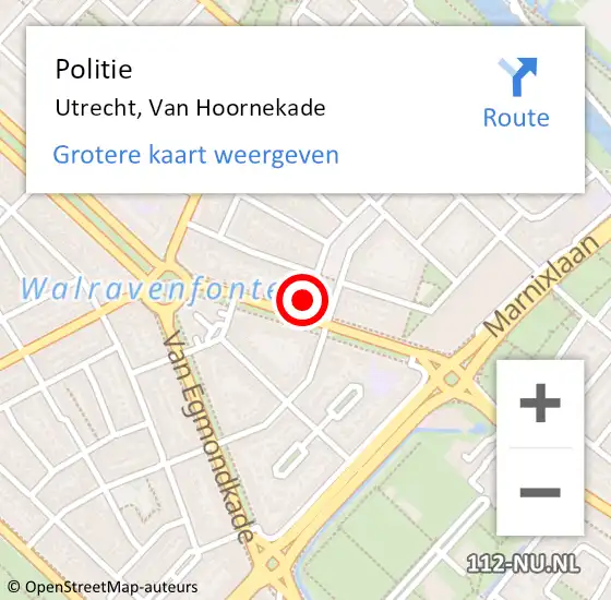 Locatie op kaart van de 112 melding: Politie Utrecht, Van Hoornekade op 6 juni 2023 12:55