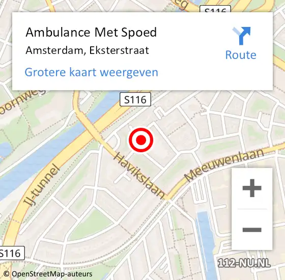 Locatie op kaart van de 112 melding: Ambulance Met Spoed Naar Amsterdam, Eksterstraat op 6 juni 2023 13:18